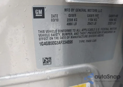 2010 Buick Lacrosse Cx z USA, uszkodzony, nr VIN 1G4GB5EG3AF234896